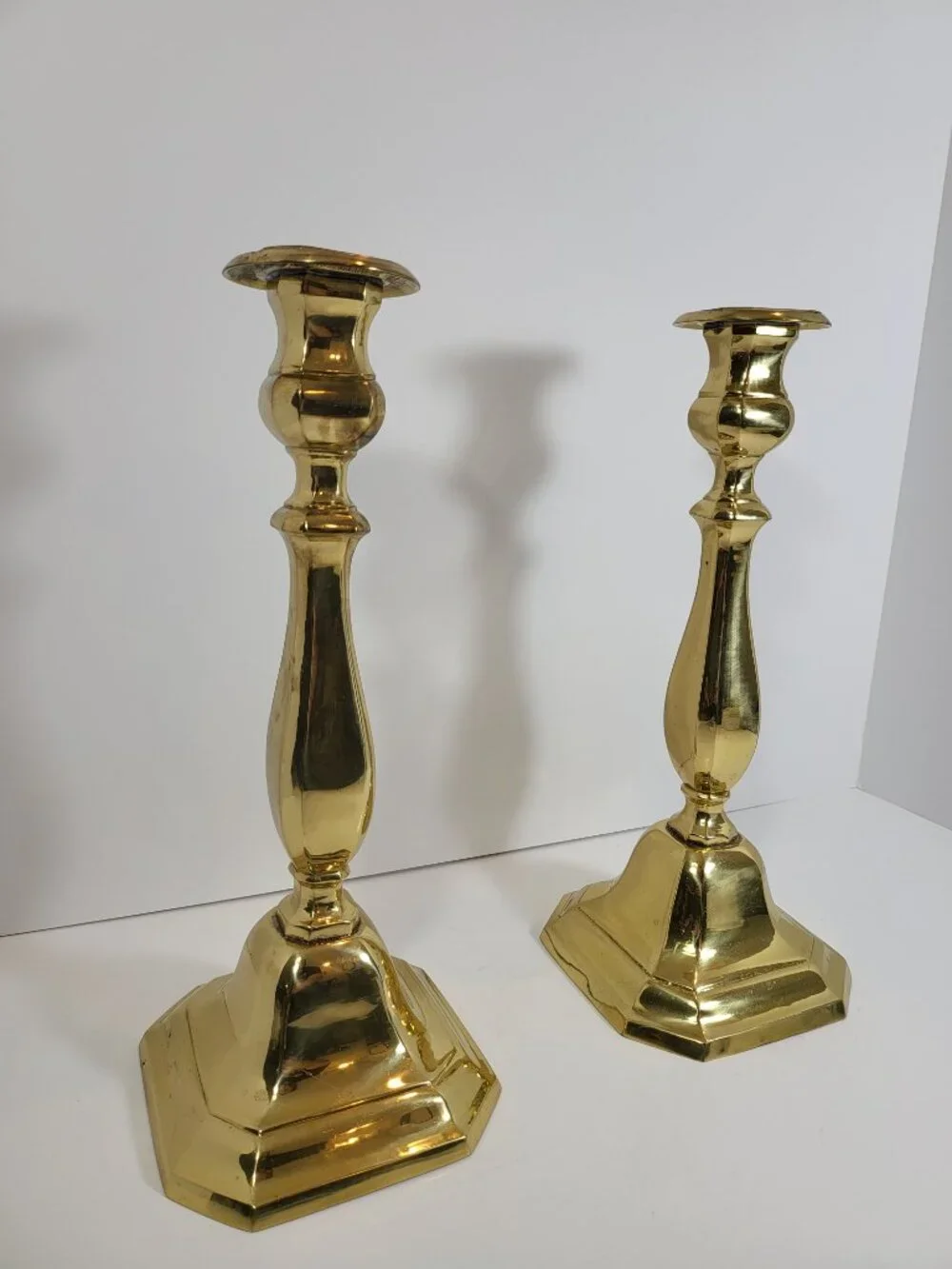Vintage Solid Brass Candlestick Holder Pair 11.5” Tall, Traditional Mantle Decor